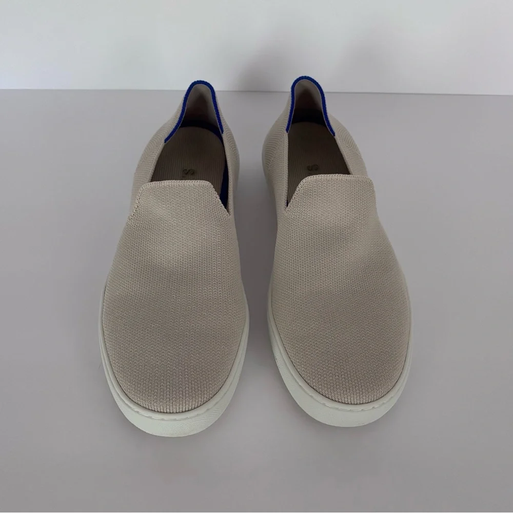 Rothy’s The Original Slip-On Sneaker | 8.5 | Sand w/signature blue stripes - Picture 3 of 9
